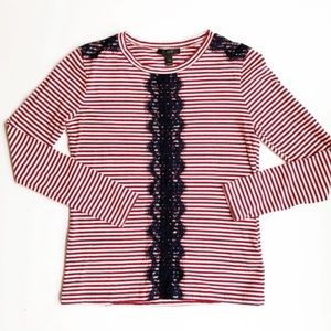 J.CREW Red & White Striped Shirt w Navy Blue Lace